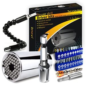 Home DIY tools Universal Socket Wrench Auto Adjustable Size(7-19mm) with Strong Magnetic Screw Driver and Bendable Extension Cable for Corner Driving Screw Gifts for man Christmas