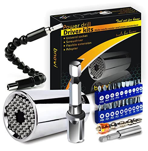 Home DIY tools Universal Socket Wrench Auto Adjustable Size(7-19mm) with Strong Magnetic Screw Driver and Bendable Extension Cable for Corner Driving Screw Gifts for man Christmas