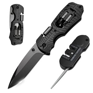 godcrae gifts for men dad, pocket multitool knife with 1/4-inch hex drive, 2 flathead bits 2 crosshead bits whetstone unique gifts for christma birthday valentines day fathers day