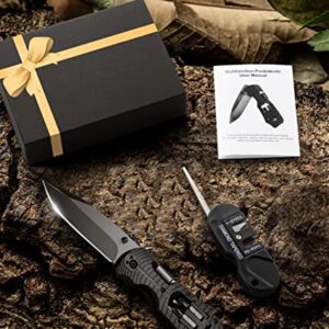 GODCRAE Gifts for Men Dad, Pocket Multitool Knife with 1/4-Inch Hex Drive, 2 Flathead Bits 2 Crosshead Bits Whetstone Unique Gifts for Christma Birthday Valentines Day Fathers Day