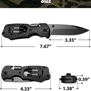 GODCRAE Gifts for Men Dad, Pocket Multitool Knife with 1/4-Inch Hex Drive, 2 Flathead Bits 2 Crosshead Bits Whetstone Unique Gifts for Christma Birthday Valentines Day Fathers Day