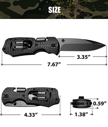 GODCRAE Gifts for Men Dad, Pocket Multitool Knife with 1/4-Inch Hex Drive, 2 Flathead Bits 2 Crosshead Bits Whetstone Unique Gifts for Christma Birthday Valentines Day Fathers Day