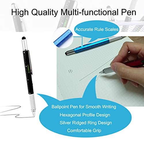 Ankaful Multi Tool Pen with Gift Box, 6 in 1 Multifunctional Gadget Pen with Stylus, Flat and Phillips Screwdriver Bit, Ruler, Level Gauge, Ballpoint Pen Unique Gifts for Men Dad(2 PCS-Red&Blue)