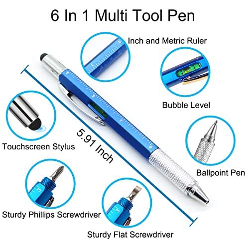 Ankaful Multi Tool Pen with Gift Box, 6 in 1 Multifunctional Gadget Pen with Stylus, Flat and Phillips Screwdriver Bit, Ruler, Level Gauge, Ballpoint Pen Unique Gifts for Men Dad(2 PCS-Red&Blue)