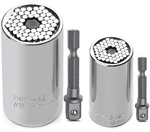 URGENEX Universal Socket Wrench Set (11-32mm 7-19mm) Professional Sockets Tools Multi-function Wrench Repair Kit with Power Drill & Ratchet Wrench Adapter Chrome Vanadium Steel (4PCS)