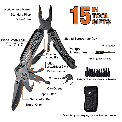 15 in 1 Multitool Pliers, Fire Starter, whistle, Scissors, Screwdriver, Lock, Christmas Birthday Gift for Men, DIY Handyman, Father/Dad, Husband, Boyfriend, Him, Women