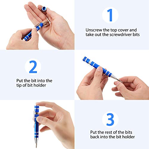 4 Pieces Pen Screwdriver Multitool Handy Tool 8 in 1 Magnetic Pocket Screwdriver Multi Precision Function for Man Mini Gadgets Repair Tools(Black, Red, Blue, Silver)