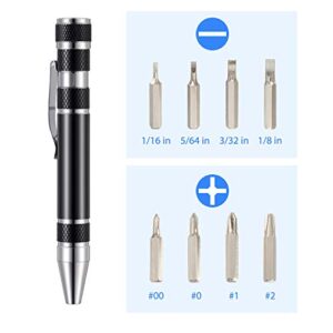 4 Pieces Pen Screwdriver Multitool Handy Tool 8 in 1 Magnetic Pocket Screwdriver Multi Precision Function for Man Mini Gadgets Repair Tools(Black, Red, Blue, Silver)