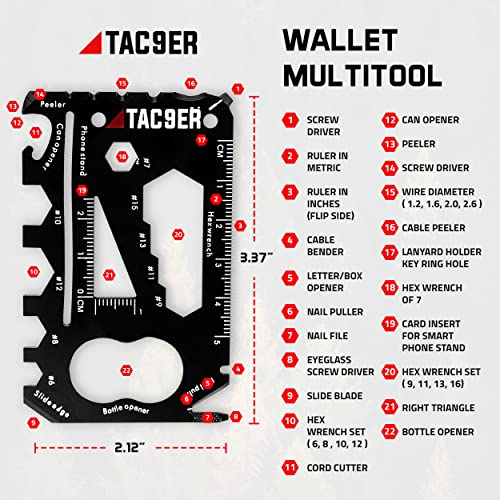TAC9ER 22-in-1 Credit Card Multitool For Men | Metal Survival Card | Credit Card Knife Wallet Tool | TSA Approved Multitool | Bottle Opener Card