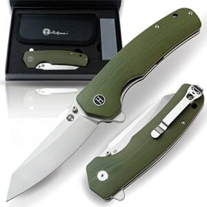 holtzman’s gorilla survival folding knife d2 steel blade g10 tactical handle pocket folding knife edc giftset for men (silver and green)