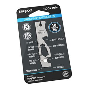 keyport moca 10-in-1 keychain multitool | edc multi tool – prybar, bottle opener, screwdriver, box opener, cord cutter & more | tsa friendly key tool | stainless steel | keyport pivot compatible