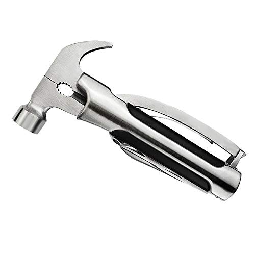 S5E5X Stainless Steel Small Hammer Multitool, Gifts for Dad from Daughter Son, Cool Gadget Stocking Stuffers for Men, All in One Tools (Sliver)