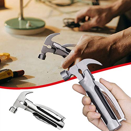 S5E5X Stainless Steel Small Hammer Multitool, Gifts for Dad from Daughter Son, Cool Gadget Stocking Stuffers for Men, All in One Tools (Sliver)