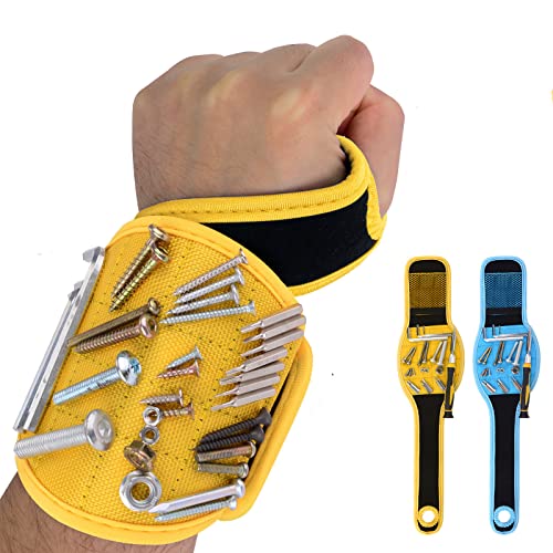 Magnetic Wristband, Tool Belts with Super Strong Magnets Holding Screws Nails Drill Bits Handy Gadgets for Fathers, Boyfriends, Handyman (Yellow)