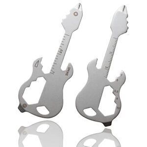 artenny 2pack small tsa keychain multitool and cool gadgets for men, 12 in 1 pocket stainless steel edc multipurpose tool, bottle opener screwdriver (guitar, silver)