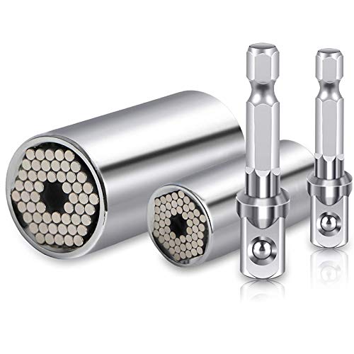 Stocking Stuffers Universal Socket-Multi-function Tools Socket Set，Power Drill Adapter, Steel Super Universal Socket Grip Gadgets for Men,Husband,Boyfriend 1/4- 3/4 (7mm-19mm) & 5/32"-1/2"（4mm-13mm）