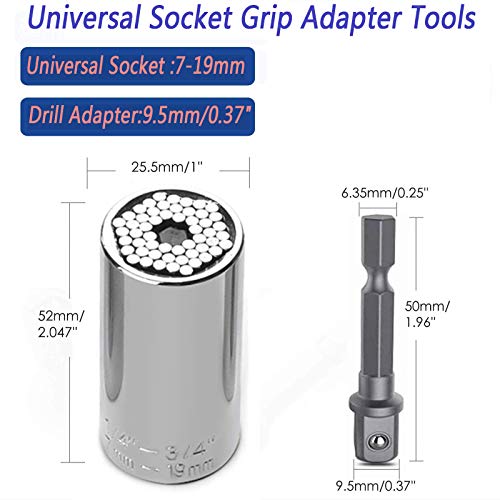 Stocking Stuffers Universal Socket-Multi-function Tools Socket Set，Power Drill Adapter, Steel Super Universal Socket Grip Gadgets for Men,Husband,Boyfriend 1/4- 3/4 (7mm-19mm) & 5/32"-1/2"（4mm-13mm）