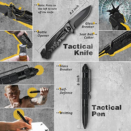 Gifts for Men Dad Husband, Survival Gear and Equipment 12 in 1, Survival Kit,Universal Socket Tools for Men,LED Magnetic Pickup Tools,Cool Gadgets Stuff for DIY Handymen Car