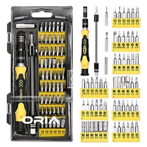 oria precision screwdriver kit, 60 in 1 with 56 bits screwdriver set, magnetic driver kit with flexible shaft, extension rod for mobile phone, smartphone, game console, tablet, pc, yellow