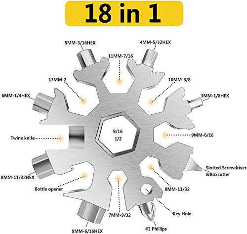 18-in-1 Snowflake Multitool Multi-Function Tool, Stainless Steel Snowflake Tool, Beer Bottle Opener, Best Gifts for Mens Dad Him Boyfriend Husband (Multi&Gold)