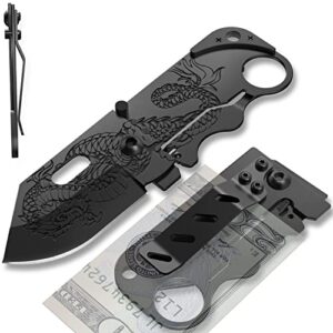 grand way small pocket knife – folding wallet knife – mini tactical knife with money clip – cool dragon blade credit card – small folding knife – birthday christmas gifts for men and women 6682