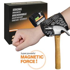 Magnetic Wristband for Holding Screws with 15 Strong Magnets, Nails, Drill Bits - Best Unique Tool Gift for Men, DIY Handyman