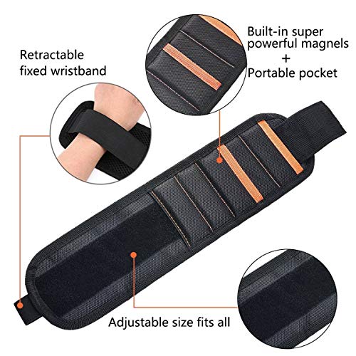 Magnetic Wristband for Holding Screws with 15 Strong Magnets, Nails, Drill Bits - Best Unique Tool Gift for Men, DIY Handyman