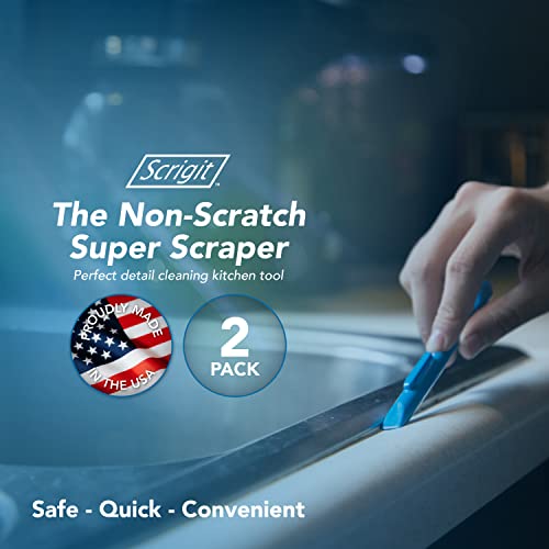 Scrigit Scraper No-Scratch Plastic Scraper Tool, 2 Pack - The Handy Multi-Use Scraping Tool for Removing Food, Labels, Stickers, Paint, Grease - Easy to Hold, Reaches Tight Spaces and Crevices