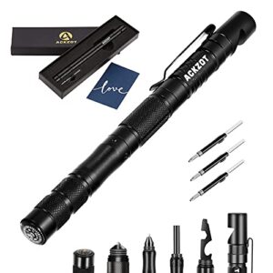 gift for men, ackzot multitool pen with ballpoint pen/glass breaker/compass/whistle/fire starter/bottle opener/screwdriver, cool gadget for camping / survival, unique father’s day gift