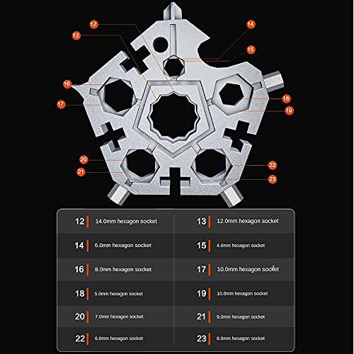 10 Pack The Pentagon Carbon Steel 23-in-1 Snowflake Multitool Screwdriver, 18 in 1 Multi Snow Tool Wrench New Upgrade(Silver)