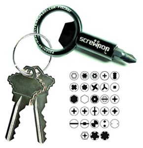 screwpop screwdriver compact bit holder keychain | carabiner multi-tool bottle opener with new secure and stronger magnet (includes removable double-sided bit)