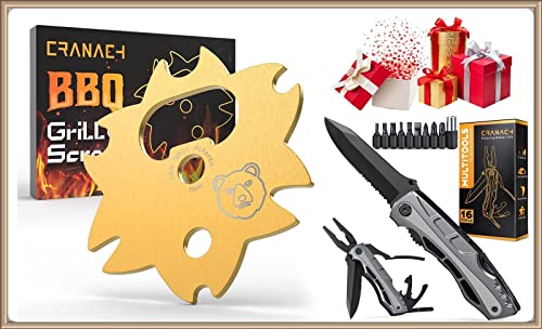 Gifts for Men Grill Scraper BBQ and Multitool 16 Tools Survival Kit - Christmas Stocking Stuffers Women Men