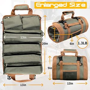 Upgraded Tool Roll Up Bag, 20" Roll Up Tool Bag, Roll Up Tool Organizer with 3 Detachable Pouches & Shoulder Strap, Multi-Purpose Tool Roll Pouch for Motorcycle/Truck/Mechanic/Electrician