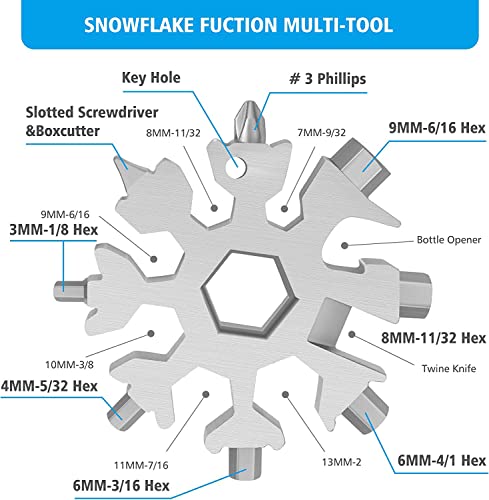 18-in-1 Snowflake Multi Tool, Gift for Boys Father/Dad Husband, Portable Stainless Multi-Tool Compact Snowflake Tool Multi Instrument Outdoor, DIY Handyman Hand Tools Christmas Gift (Sliver)