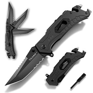 Toldadi Spring Assisted Pocket Knife With Clip for Men, 8 in Tactical Folding Knife With Liner Lock, 7-In-1 Multitool EDC Knife Gifts for Men Father Husband