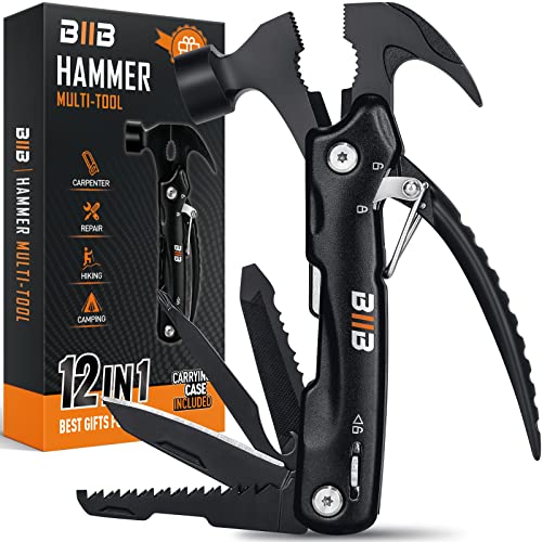 BIIB Camping Accessories 12 in 1 Hammer Multitool, Cool Stuff Gifts for Men, Fathers Gifts Tools Gadgets for Men, Birthday Gifts for Men, Camping Gear Gifts for Dad, Husband, Boyfriend, Grandpa