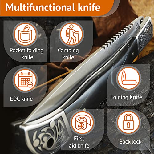 GRAND WAY Bundle of 2 Items - Pocket Knife for Men - Folding Knofe - EDC Fold Knives - Sharp Blade Knifes - Folding EDC Knife - Kubaton Stocking Stuffers for Men - Secret Santa Gift