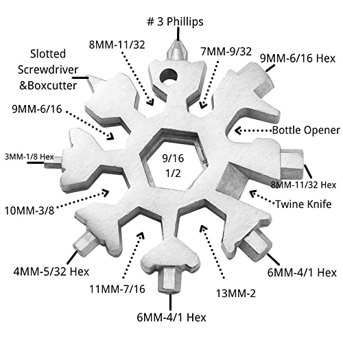 3 Pack 18-in-1 Snowflake Multi Tool, Stainless Steel Snowflake Multi-Tool Bottle Opener/Flat Phillips Screwdriver Kit/Wrench, 18 in 1 Stainless Multitool (Standard, Stainless)