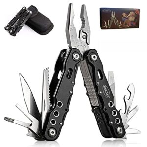 multitool knife for men, pliers tools 15 in 1 multi tool with safety lock screwdrivers saw bottle opener durable sheath perfect for camping survival hiking