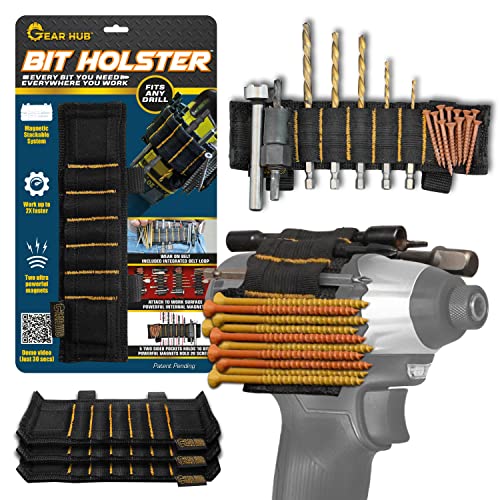 Gear Hub Bit Holster | NEW and IMPROVED Magnetic Drill Bit Holder and Organizer - Holds 10 Bits & 20 Screws - Attaches to Drill, Belt, or Any Metal Surface