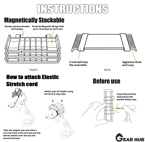 Gear Hub Bit Holster | NEW and IMPROVED Magnetic Drill Bit Holder and Organizer - Holds 10 Bits & 20 Screws - Attaches to Drill, Belt, or Any Metal Surface