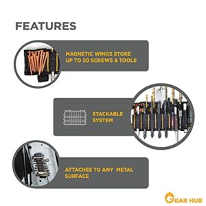 Gear Hub Bit Holster | NEW and IMPROVED Magnetic Drill Bit Holder and Organizer - Holds 10 Bits & 20 Screws - Attaches to Drill, Belt, or Any Metal Surface