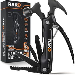 rak multitool hammer – valentine’s day gifts for men – compact diy survival multi tool w/screwdriver, pliers, bottle key, knife, saw and more – backpacking gear & camping accessories