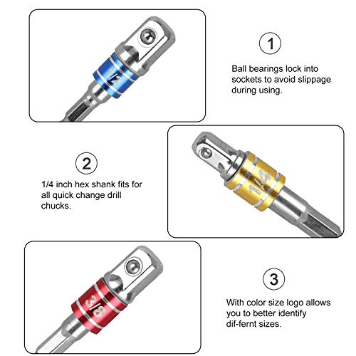 Drill Bit Holder, Flexible Drill Bit Extension with Screw,105°Right Angle Drill Adapter, 1/4 3/8 1/2" Universal Socket Adapter Set, Flexible Shaf Set Hand Tools Set (8PCS)