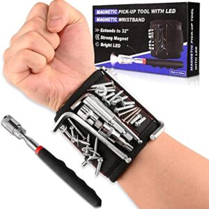 Dailymag Magnetic Wrist Holder and Retractable Magnetic Pick-Up Stick with LED, 2 in 1 Magnetic Tool Set, Tool Belt with Strong Magnets for Holding Screws/Nails/Drill, Ideal for Dad, Husband