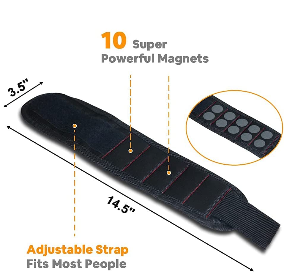 Dailymag Magnetic Wrist Holder and Retractable Magnetic Pick-Up Stick with LED, 2 in 1 Magnetic Tool Set, Tool Belt with Strong Magnets for Holding Screws/Nails/Drill, Ideal for Dad, Husband