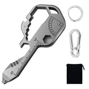 generic 24- in-1 key shaped pocket tool, multitool key with key chain, outdoor keychain tool for drill drive, screwdriver, file, wrench, ruler, bottle opener,wrench, stripping, etc (silver)