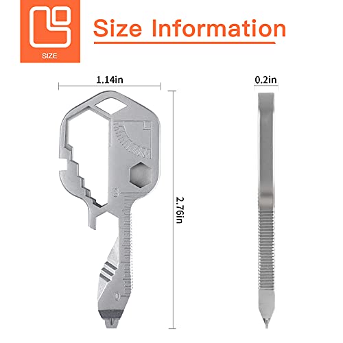 Generic 24- in-1 Key Shaped Pocket Tool, multitool key with key chain, Outdoor keychain tool for Drill Drive, Screwdriver, file, Wrench, Ruler, Bottle Opener,Wrench, Stripping, etc (Silver)