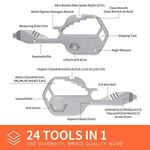 Generic 24- in-1 Key Shaped Pocket Tool, multitool key with key chain, Outdoor keychain tool for Drill Drive, Screwdriver, file, Wrench, Ruler, Bottle Opener,Wrench, Stripping, etc (Silver)