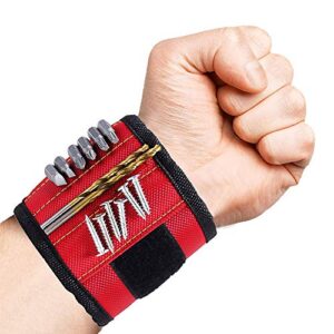 magnetic wristband, perfect for dad, tool belt with 15 magnets for holding screws, nails, drill bits, cool gadgets for men, women, dad, husband, carpenters(red)1
